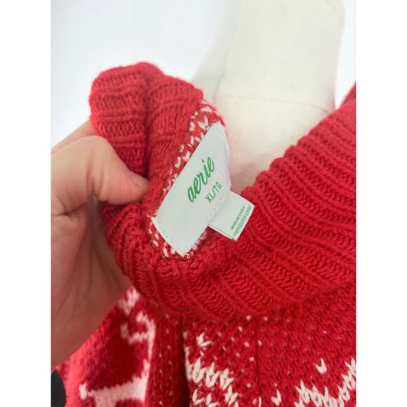 Aerie Red Christmas Sweater Size XL 1/4 Zip Holiday Fair Isle Reindeer - Picture 9 of 9